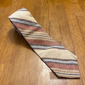 Vintage Joseph Magnin Mens Tan Multicolored Striped 100% Silk Tie